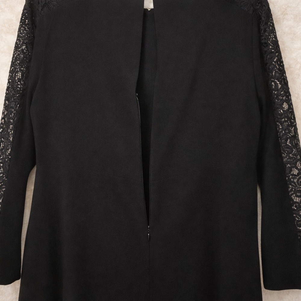 CeCe Women Lace Sleeve A Line Dress 12 Black Cocktail Work Classic LBD Elegant - Picture 5 of 8